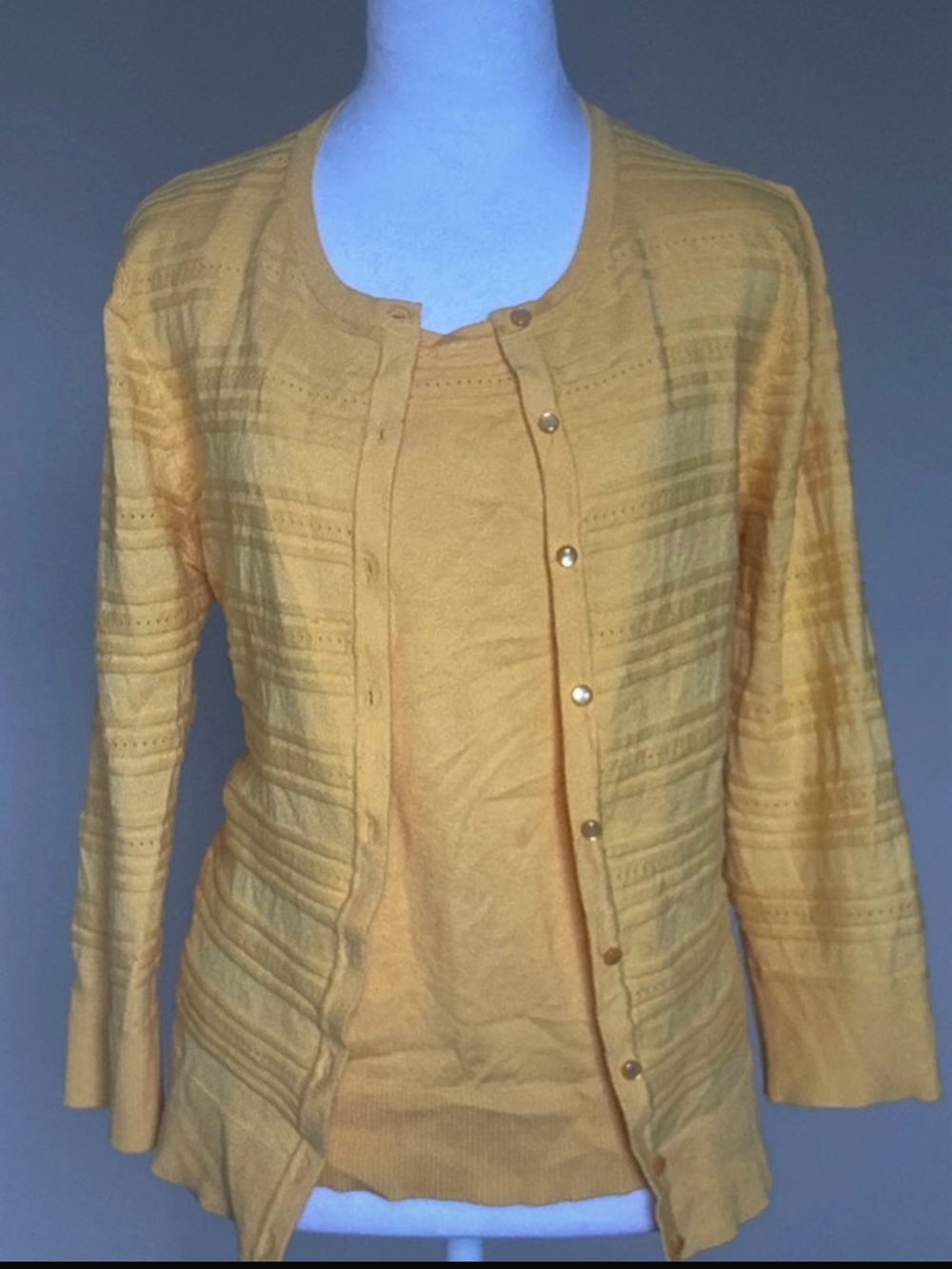 Cable & Gauge Mustard Yellow Button Front Cardigan Sweater